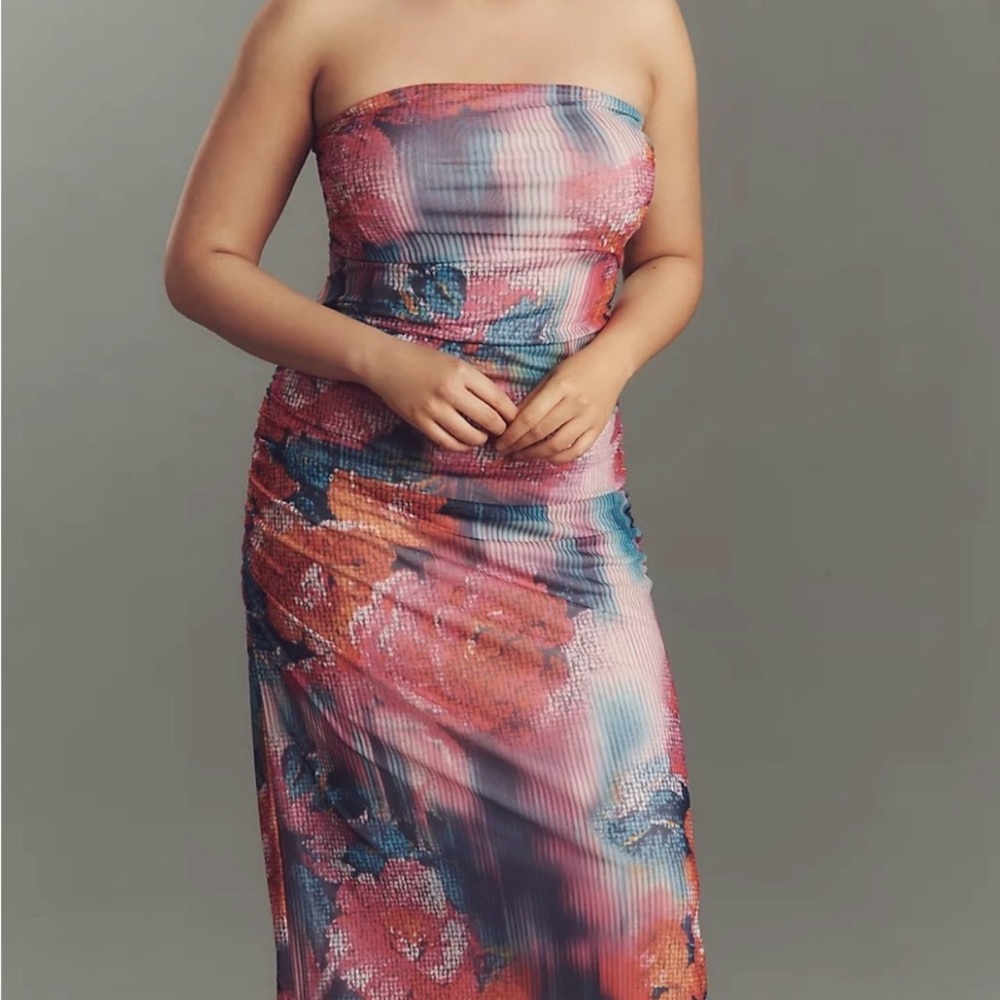 Anthropologie Soliel Strapless Ruched Dress